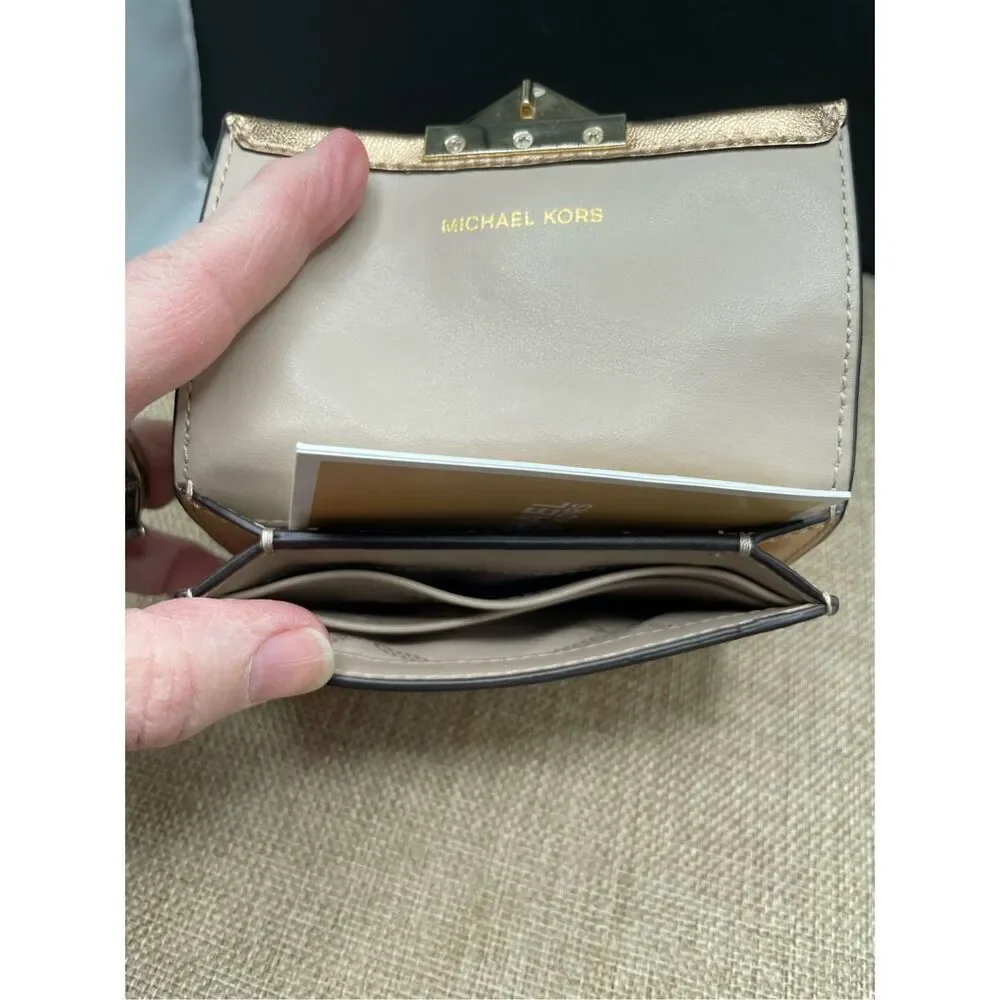 New Michael Kors Cece Small Pale Gold Leather Wallet Card Case